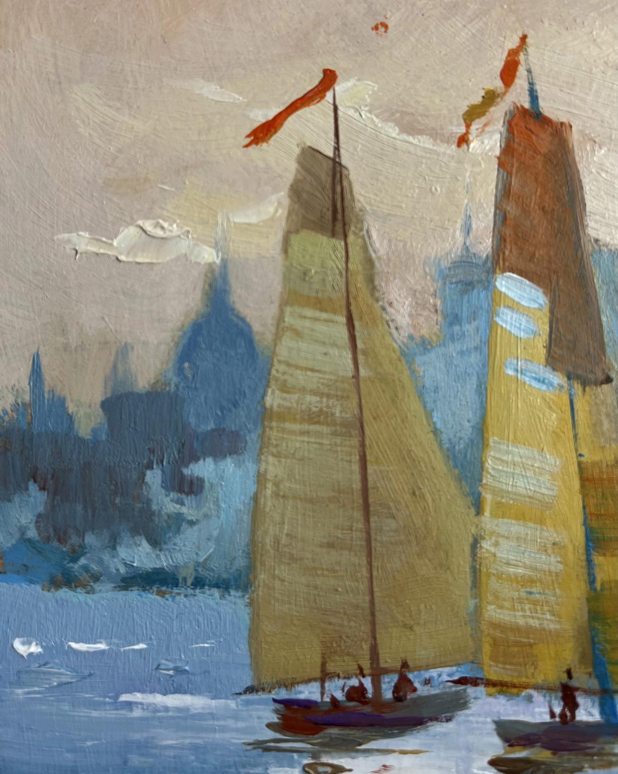 OIl painting Three sailboats in the evening Yuriy Suprunchuk