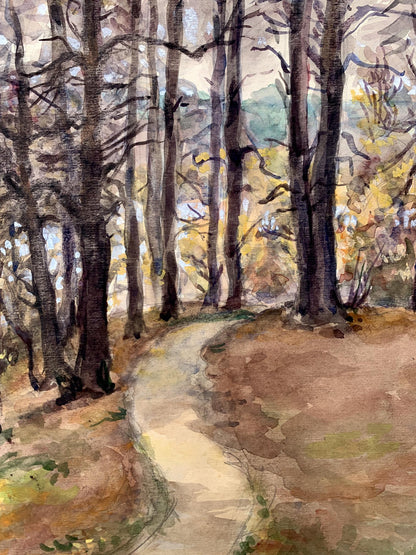 Watercolor painting Path in the autumn forest O. Umansky