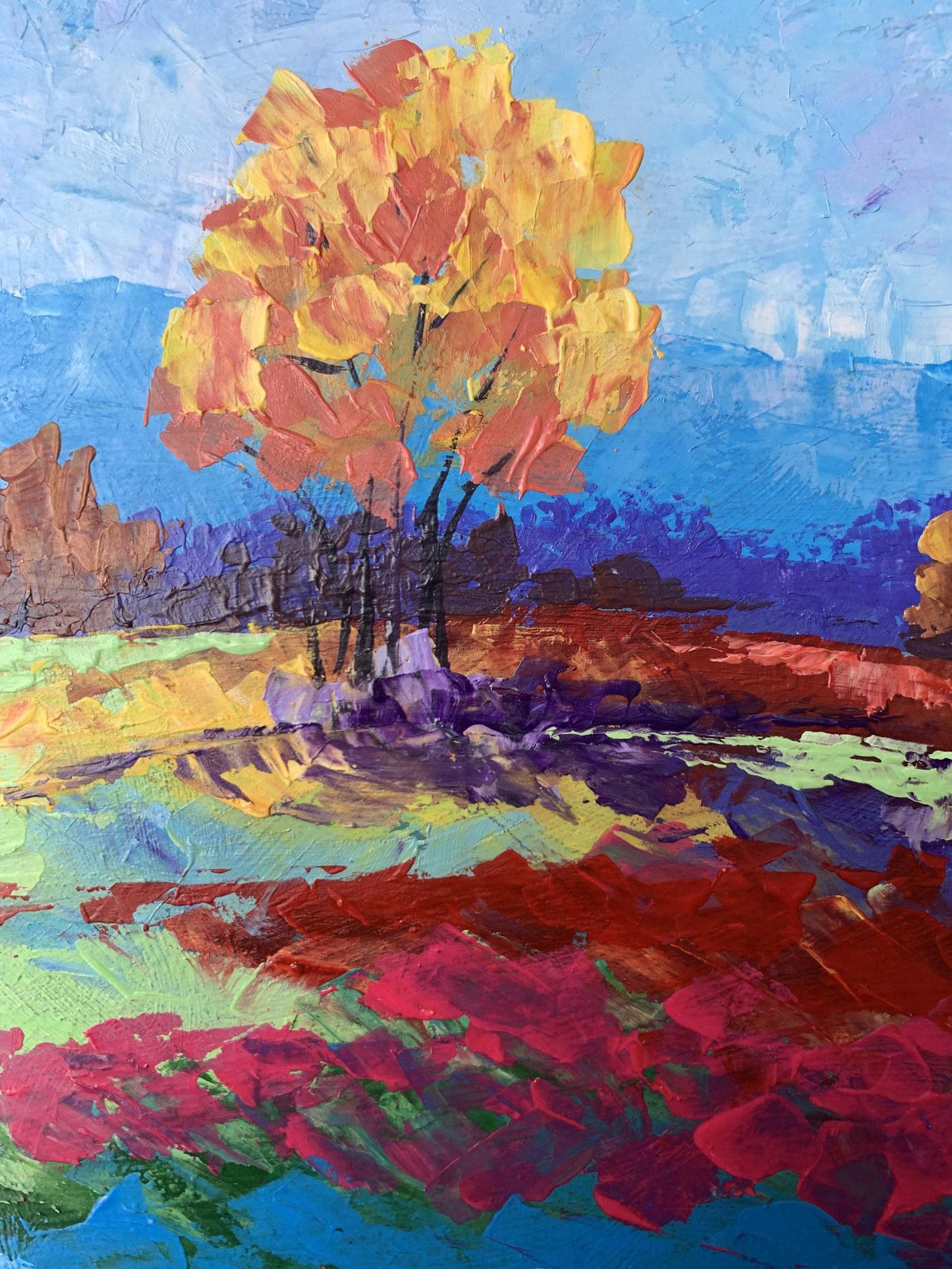 Oil painting Autumn lonely tree V. Zadorozhnya