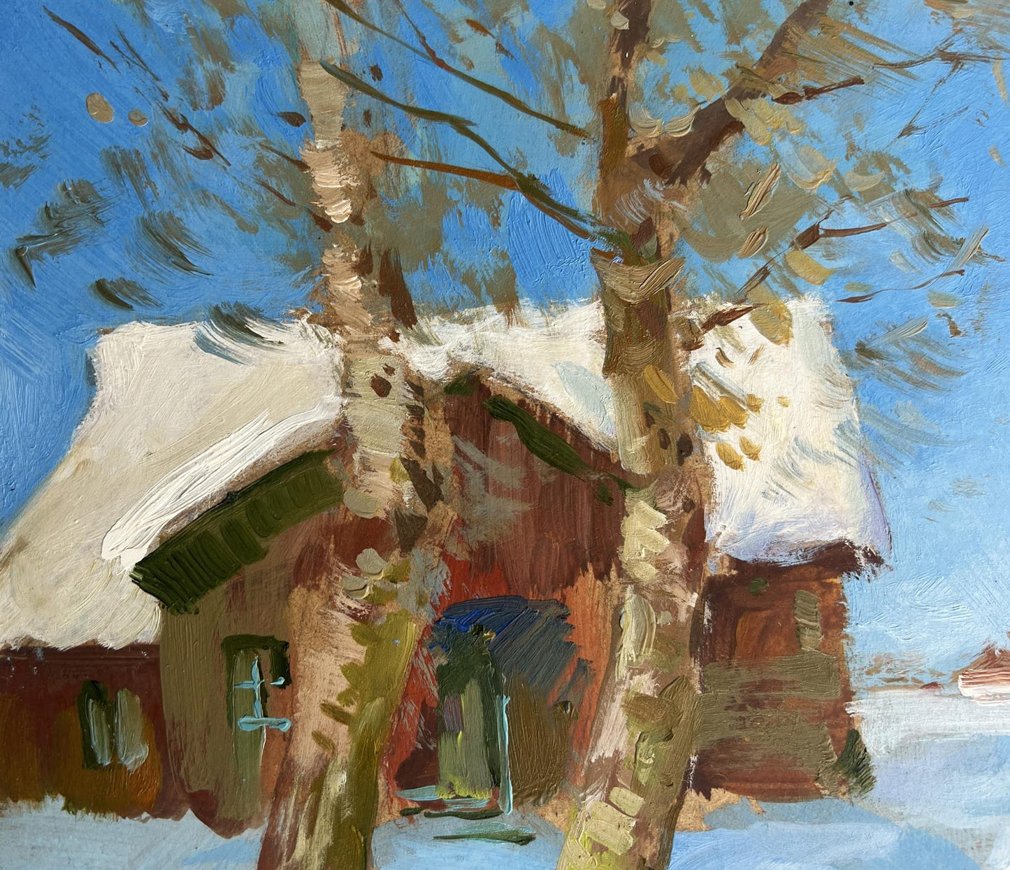 OIl painting Quiet village in winter Yuriy Suprunchuk