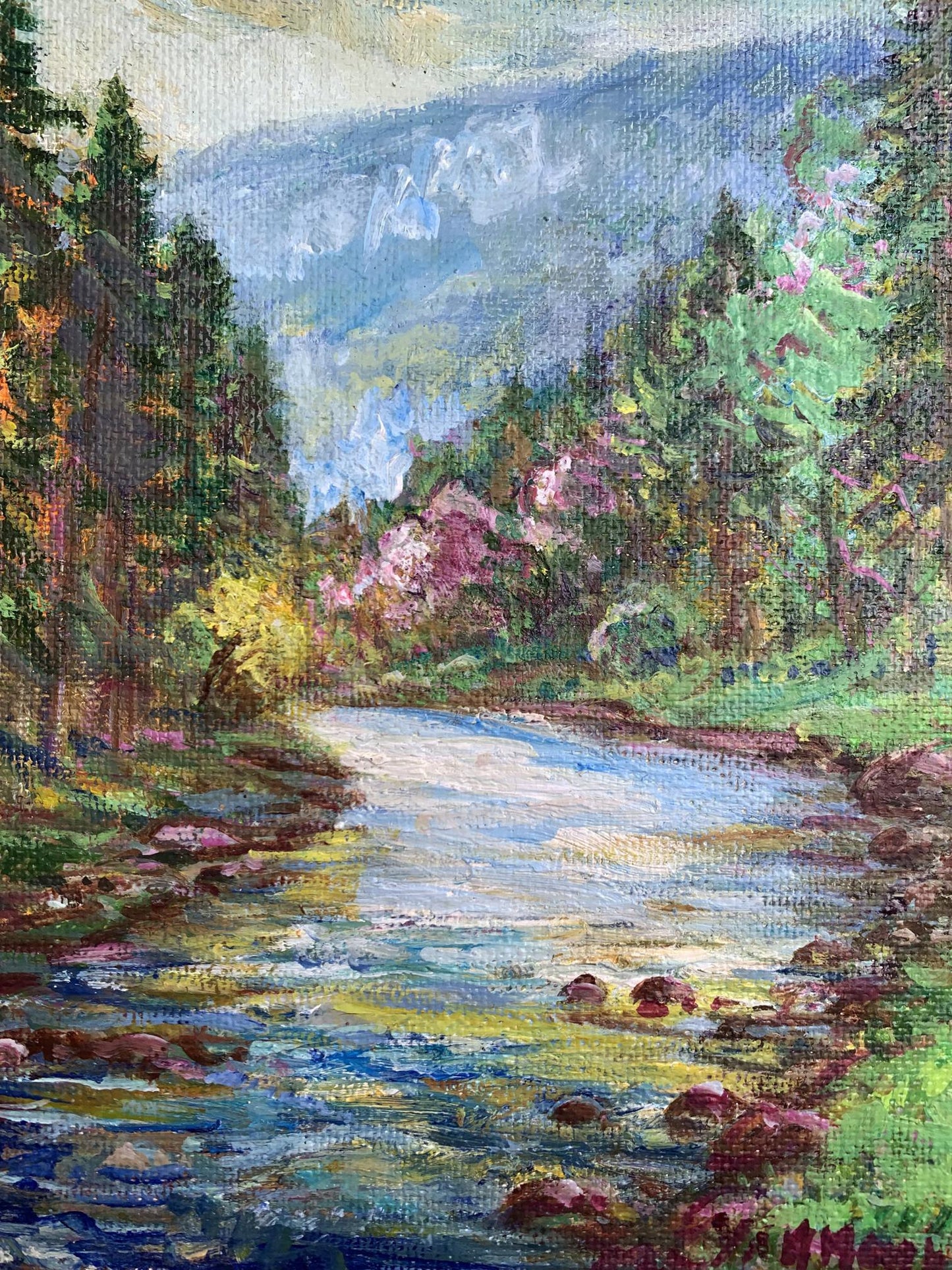 Oil painting Calm stream in the mountains Yu. Ulinets