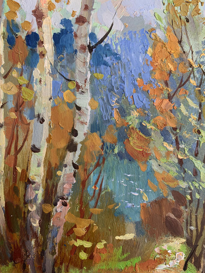 OIl painting Autumn birch grove Yuriy Suprunchuk