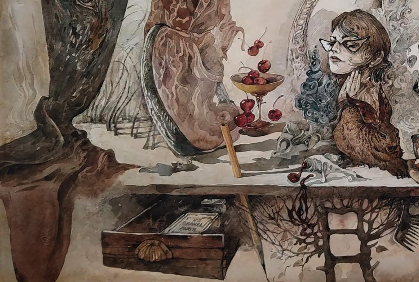 Watercolor painting Tik Tok with Dürer's Rabbit Yuriy Laptev