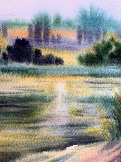 Pastel painting Reflection of the sun in the river Svetlana Gramm