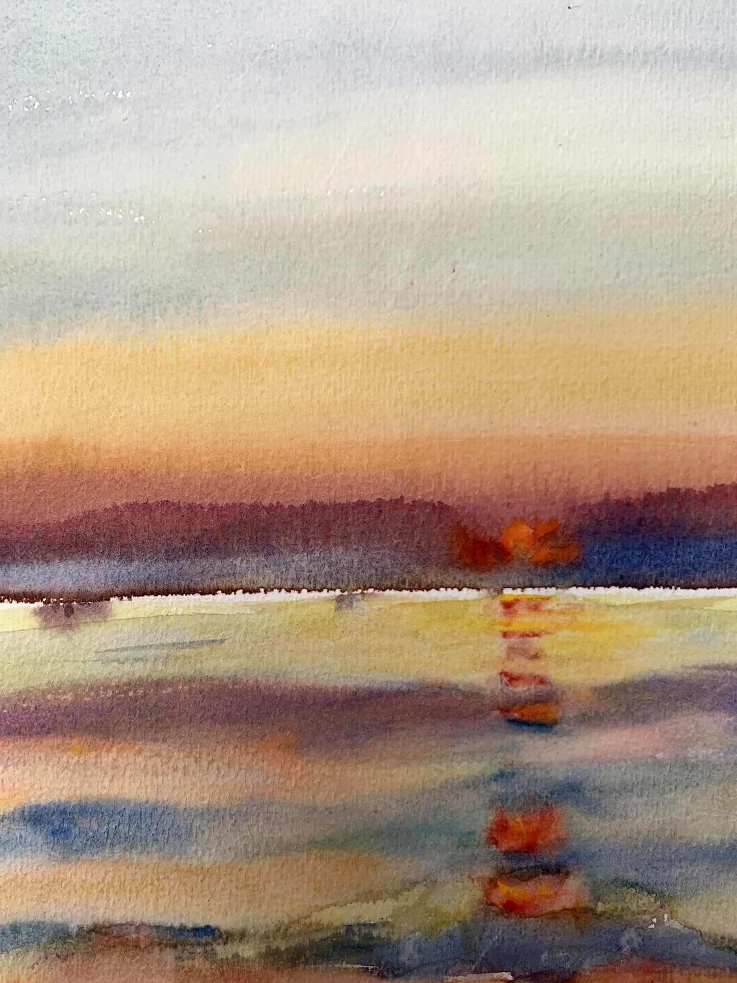 Watercolor painting Reflection of the sun in the sea Unknown artist