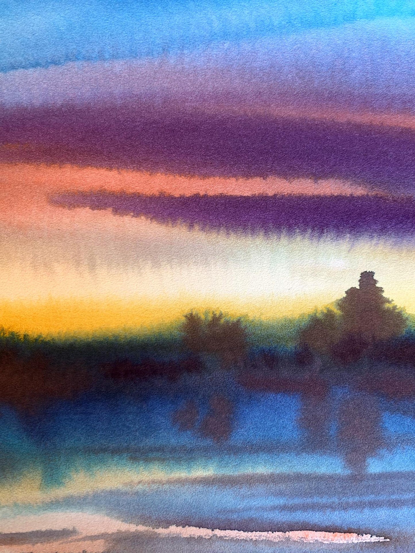 Watercolor painting Sunset on the river Svetlana Gramm