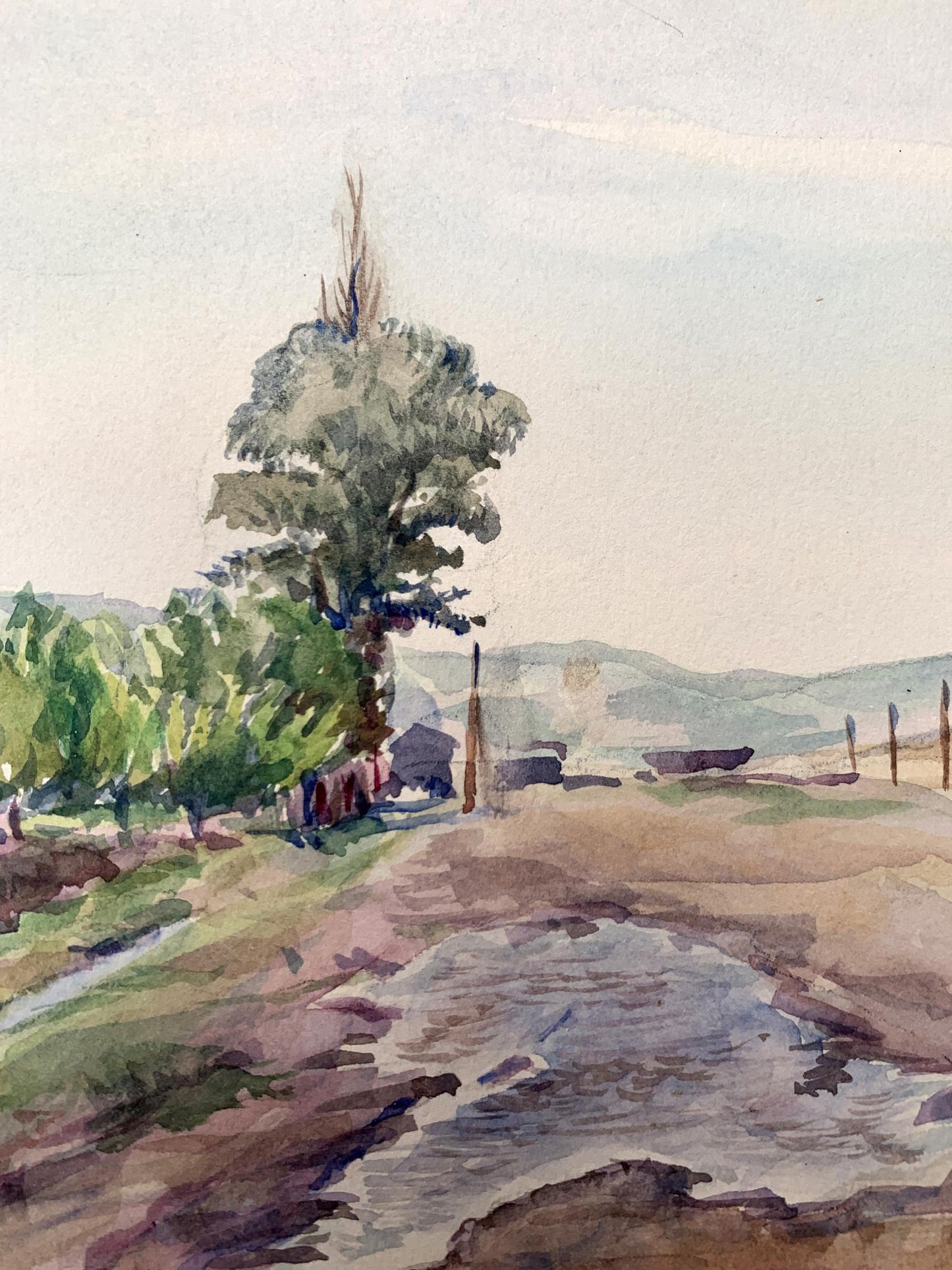 Watercolor painting Road in the field Unknown artist