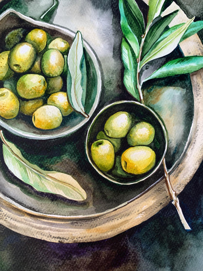 Watercolor painting Olive Olga Ponomaryva