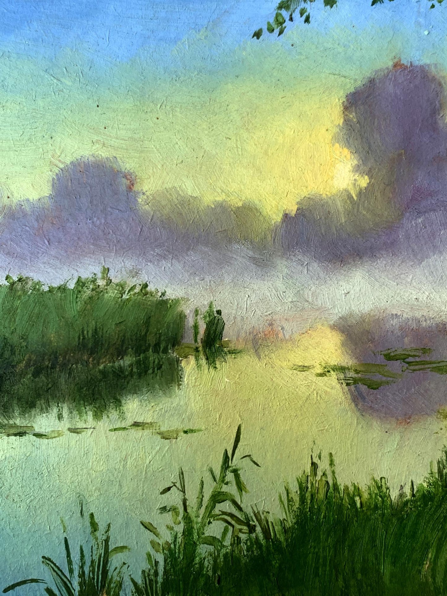 Oil painting Fog over the river