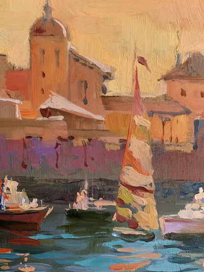 OIl painting Evening at the yacht club Yuriy Suprunchuk