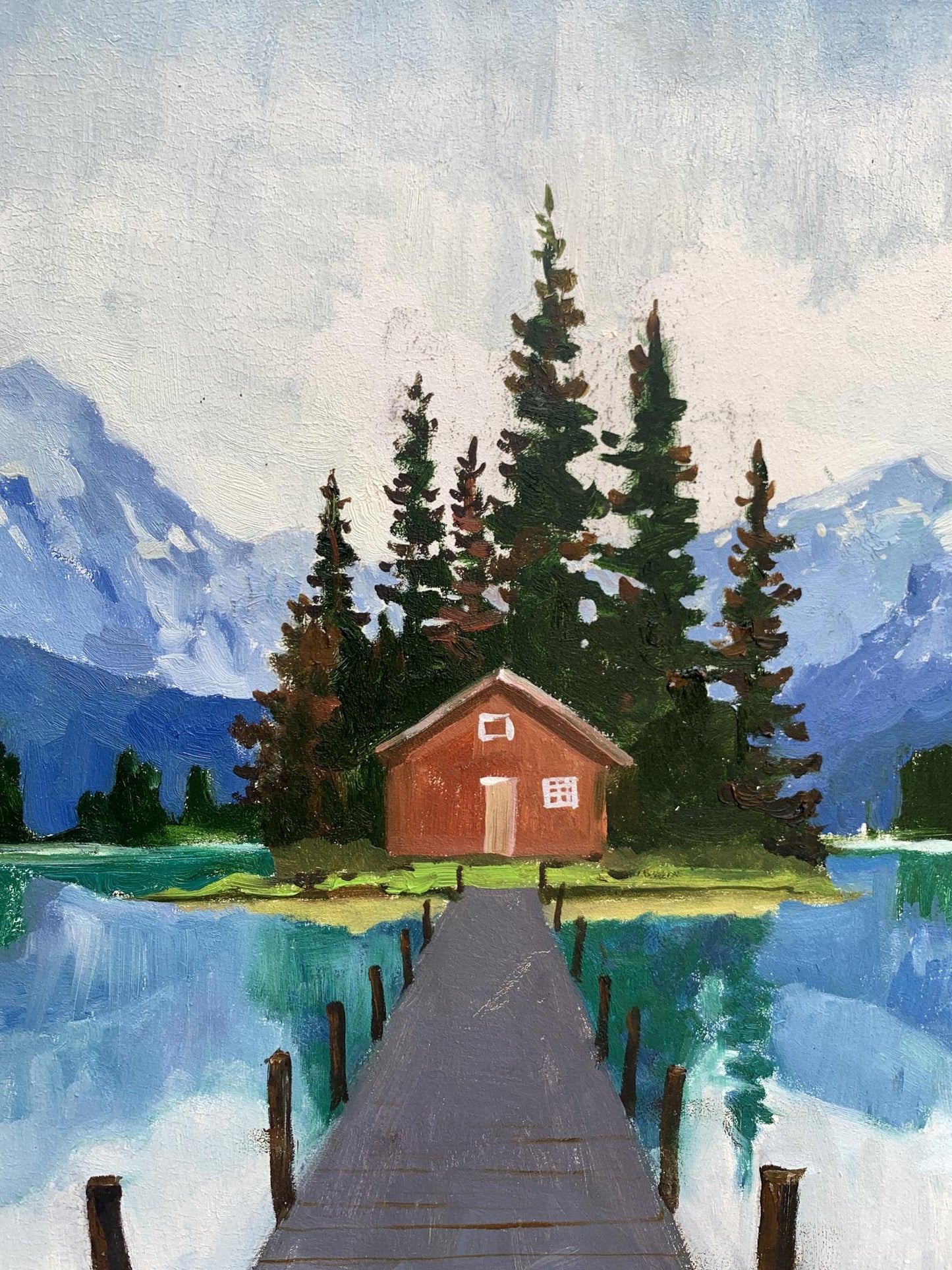 Oil painting Hut on the lake Unknown artist