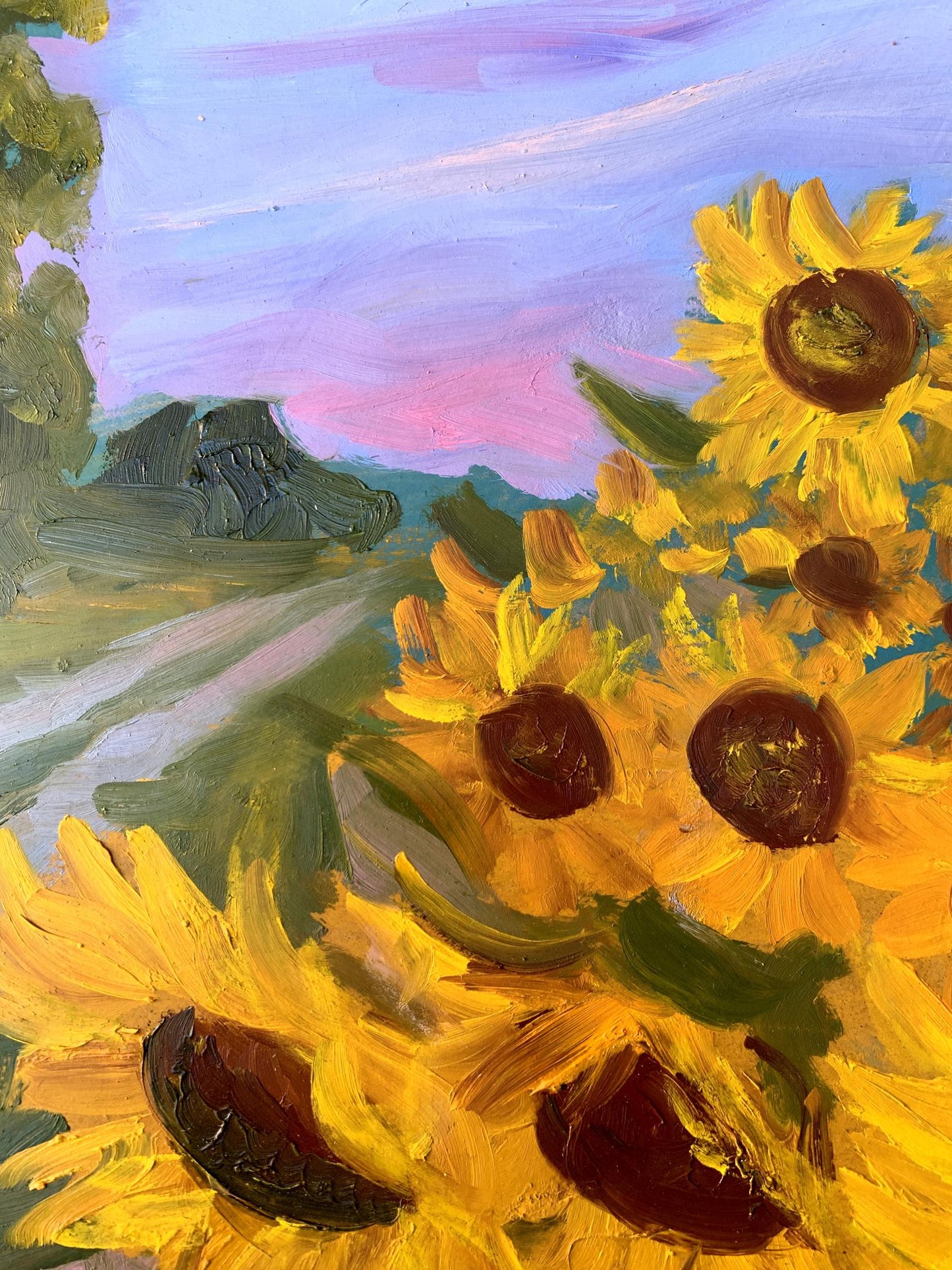 Oil painting Sunflowers along the road Valentina Simashchuk