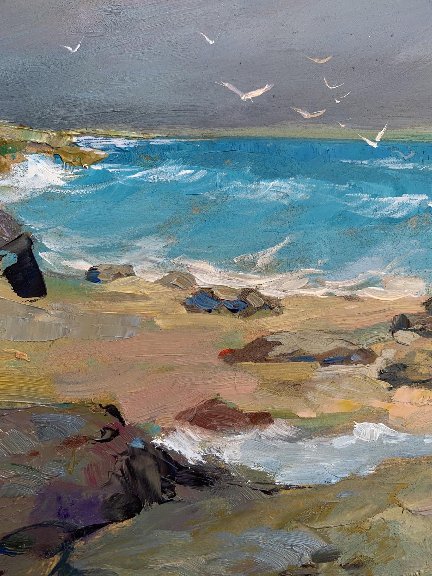 OIl painting White seagulls on the seashore Yuriy Suprunchuk