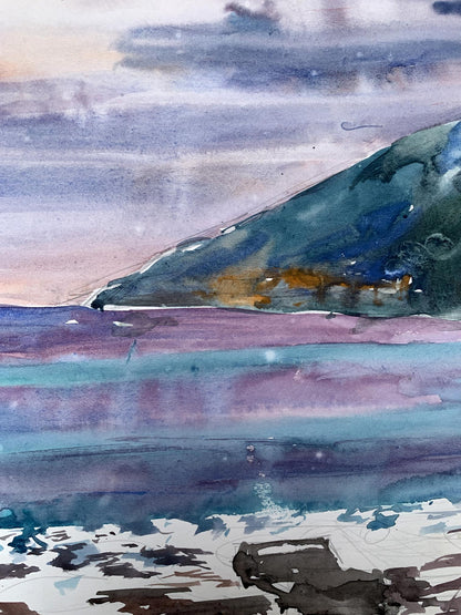 Watercolor painting The sun behind the clouds Unknown artist