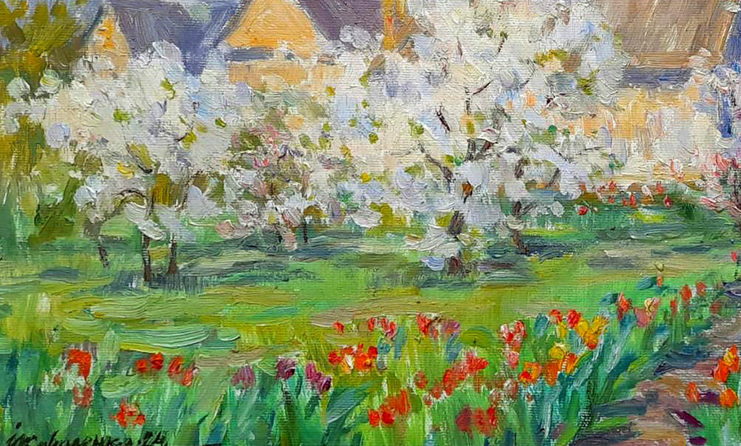 Oi painting Tulips in the garden Ivan Kovalenko