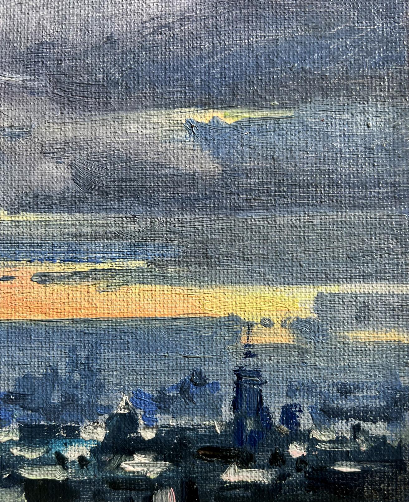 Oil painting Yellow sunset over the city Tatyana Derdey