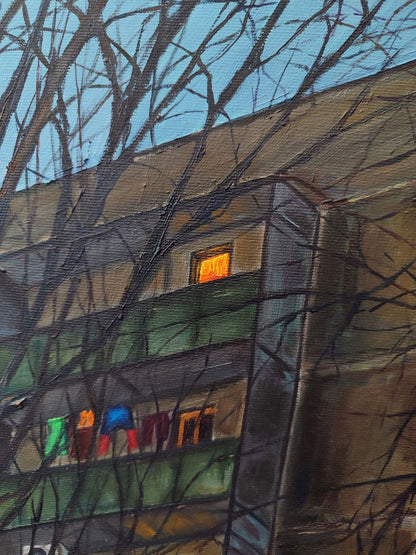 Oil painting City night house Oksana Sklym