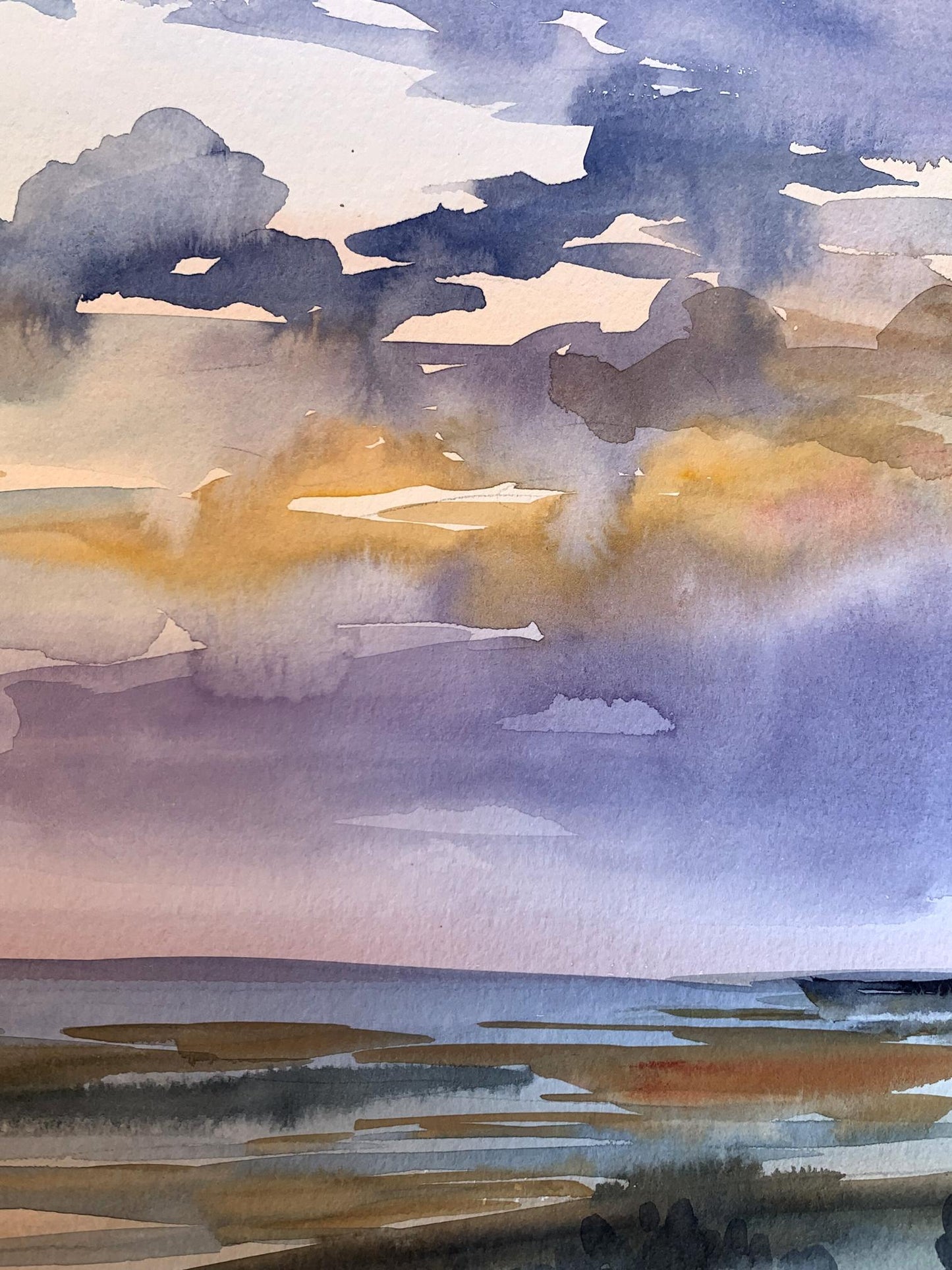 Watercolor painting Sunset sun in the sea Svetlana Gramm