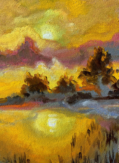 Oil painting Sunset sun Valentina Simashchuk