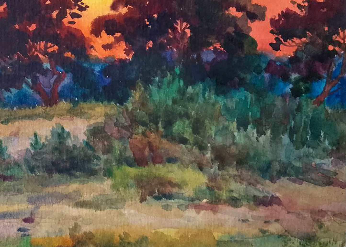 Watercolor painting Watching the sunset Anatolii Duhnevich