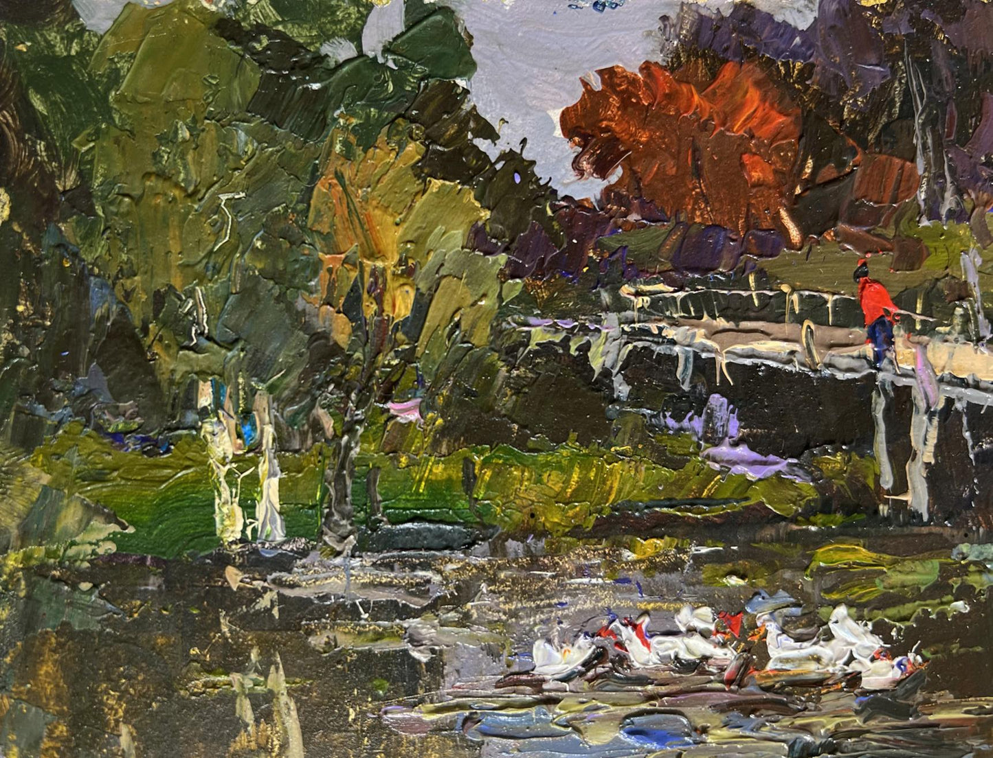 Oil painting Ducks on the lake near the bridge Oksana Ivanyuk