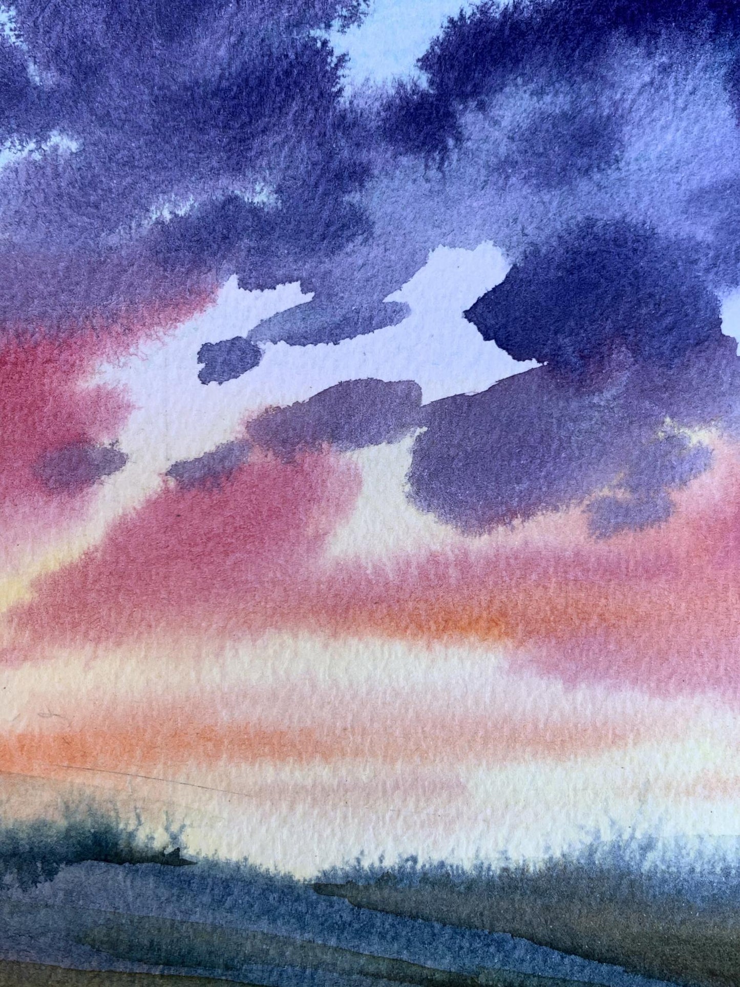 Watercolor painting Pink sunset Svetlana Gramm