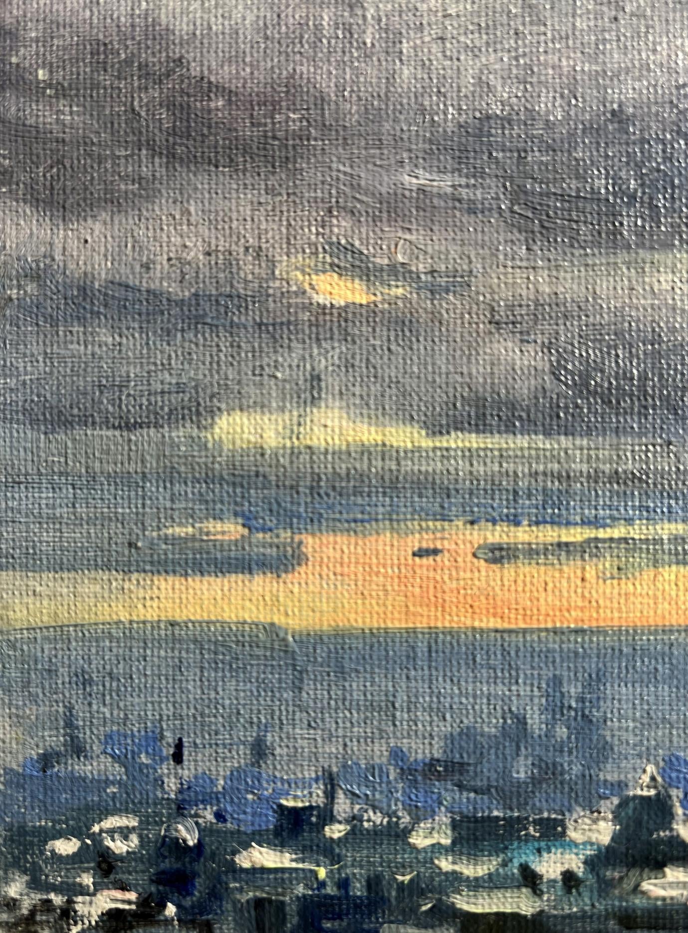 Oil painting Yellow sunset over the city Tatyana Derdey