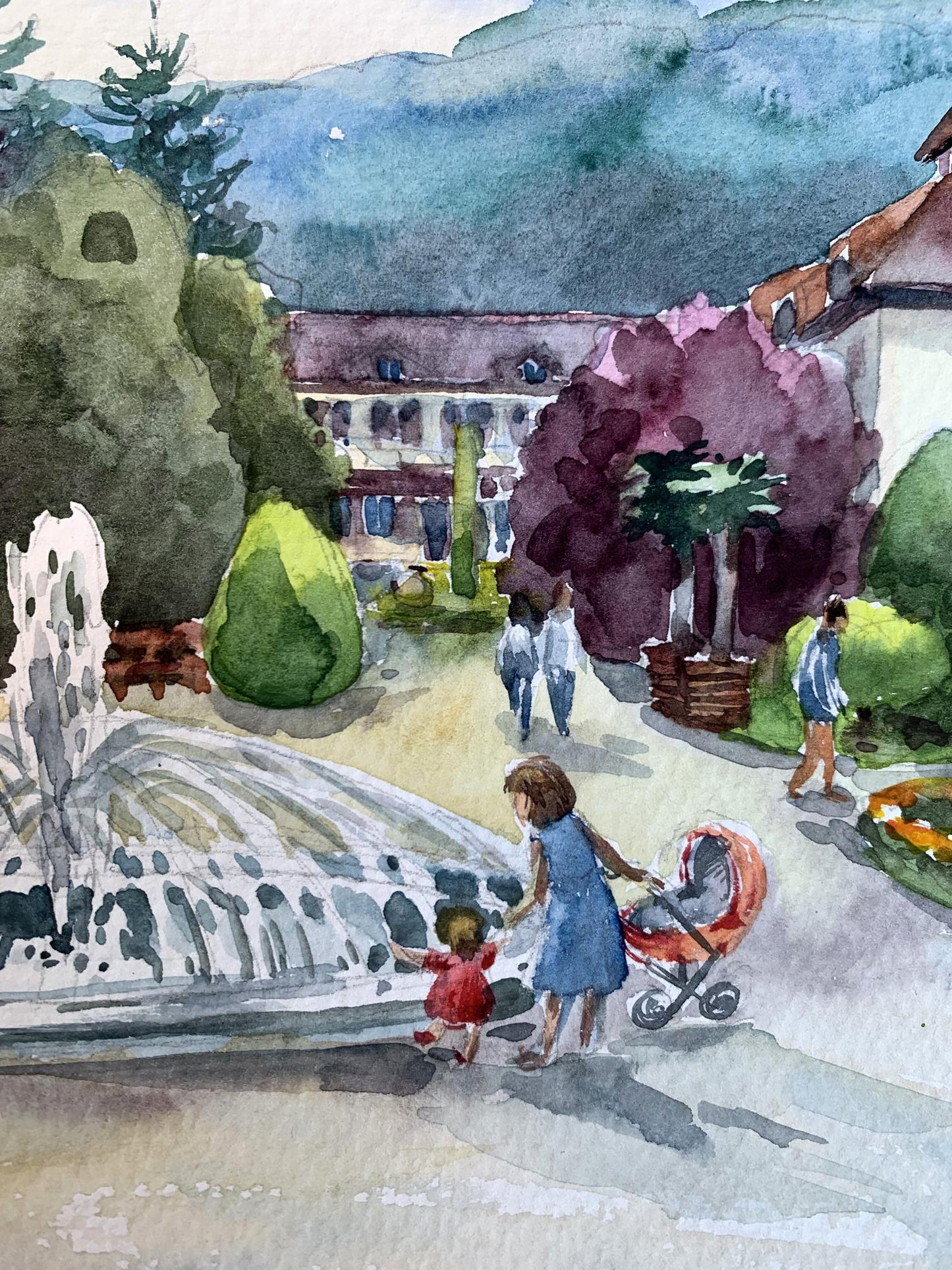 Watercolor painting Joy at the fountain Svetlana Gramm