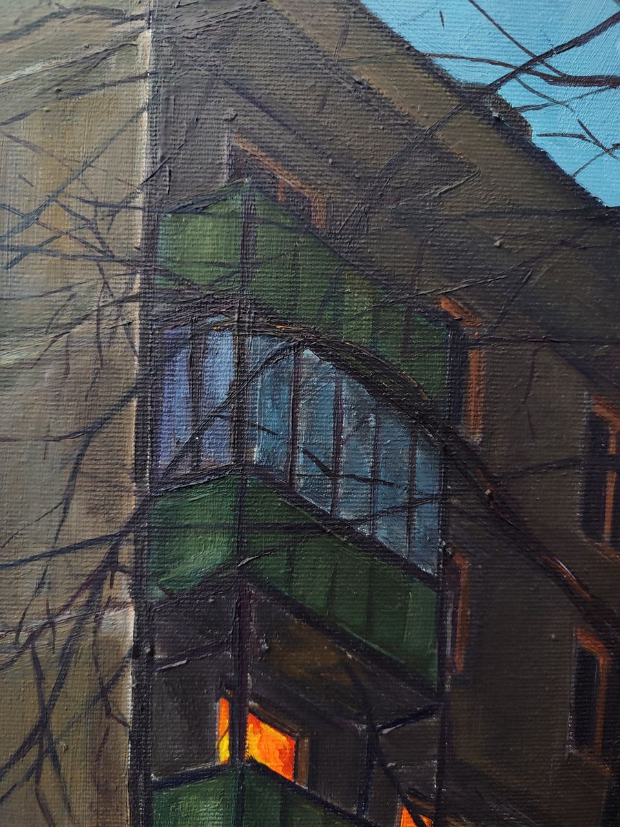 Oil painting City night house Oksana Sklym