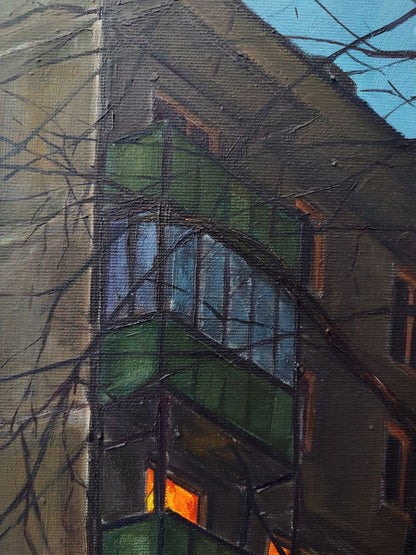 Oil painting City night house Oksana Sklym
