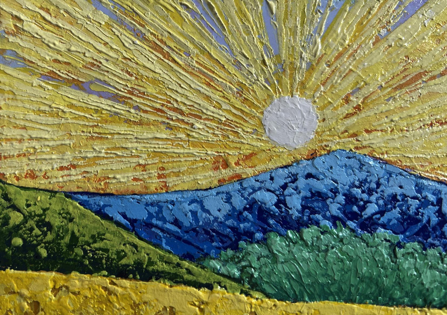 Oil painting Sunset rays over a mountain valley V. Zadorozhnya