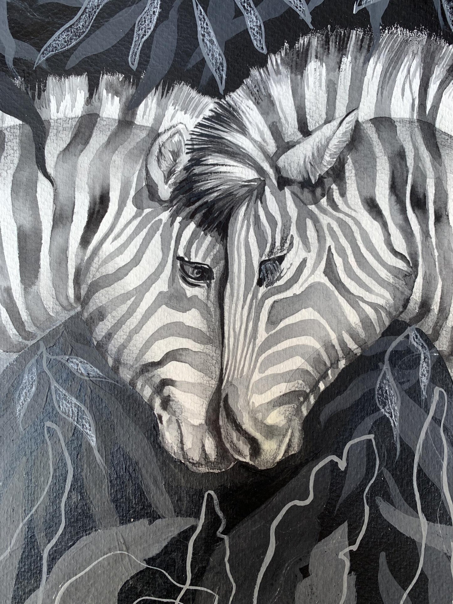 Watercolor painting Meeting of two zebras Olga Ponomaryva