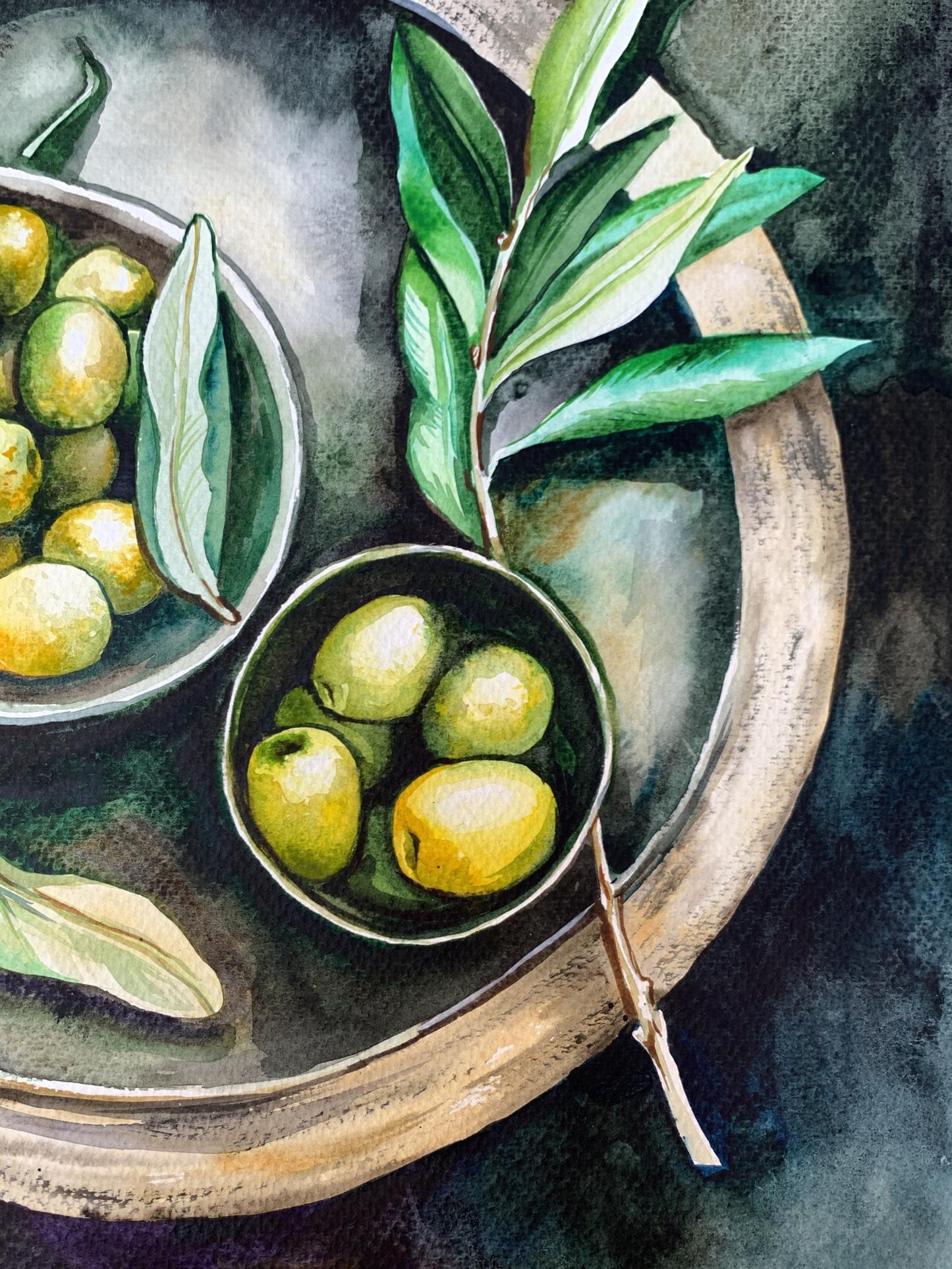 Watercolor painting Olive Olga Ponomaryva