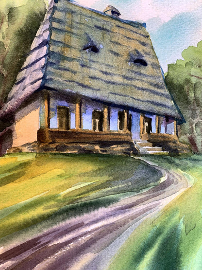 Watercolor painting House among the trees Svetlana Gramm