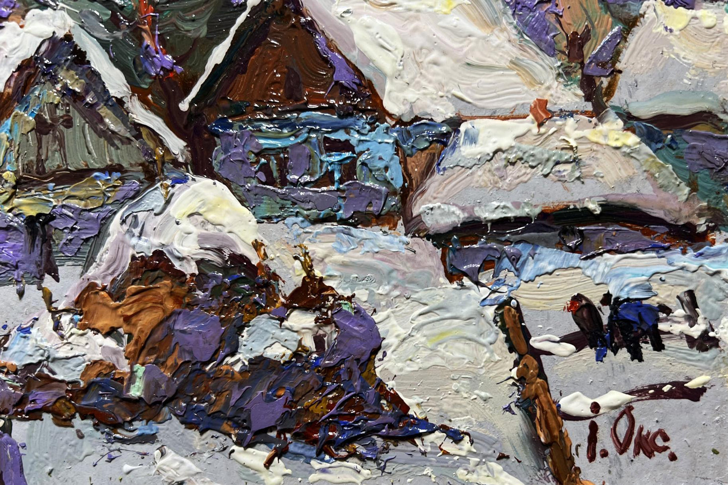 Oil painting The yard is covered in snow Oksana Ivanyuk