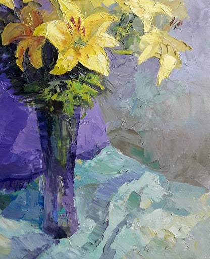 Oil painting Yellow lilies Boris Serdyuk