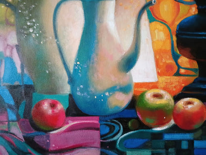 Oil painting Lamps and apples on the table Anatoly Tarabanov