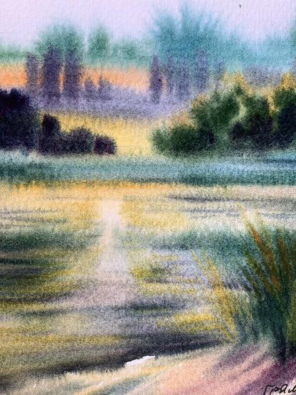 Pastel painting Reflection of the sun in the river Svetlana Gramm