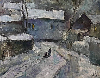 Oil painting Winter in the city Oleksandr Andreev