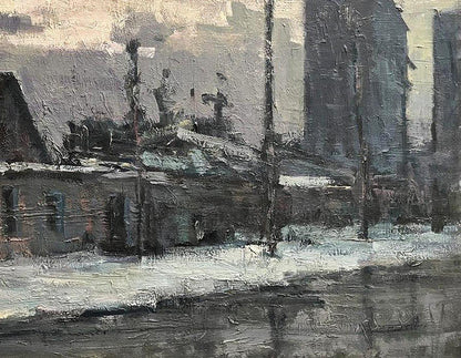 Oil painting Snowy street Volodymyr Pashchenko