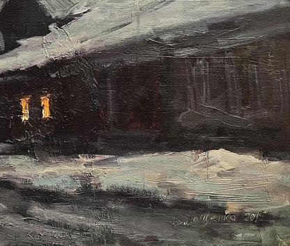 Oil painting Night road to the house Volodymyr Pashchenko