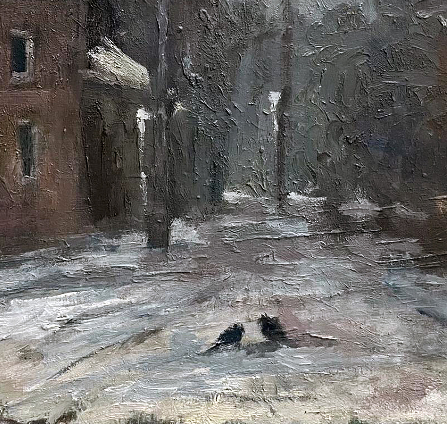 Oil painting Winter on the city streets Volodymyr Pashchenko