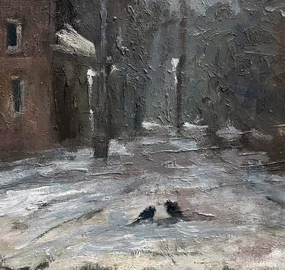 Oil painting Winter on the city streets Volodymyr Pashchenko