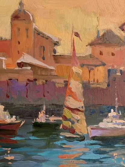 OIl painting Evening at the yacht club Yuriy Suprunchuk