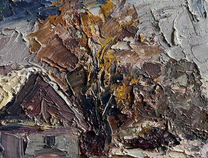 Oil painting Winter village evening Boris Serdyuk