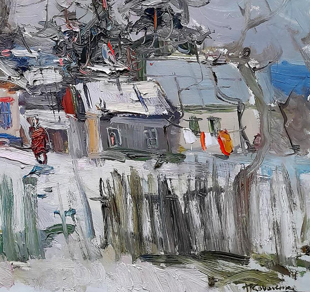 Oi painting Along the snowy streets of the city Ivan Kovalenko