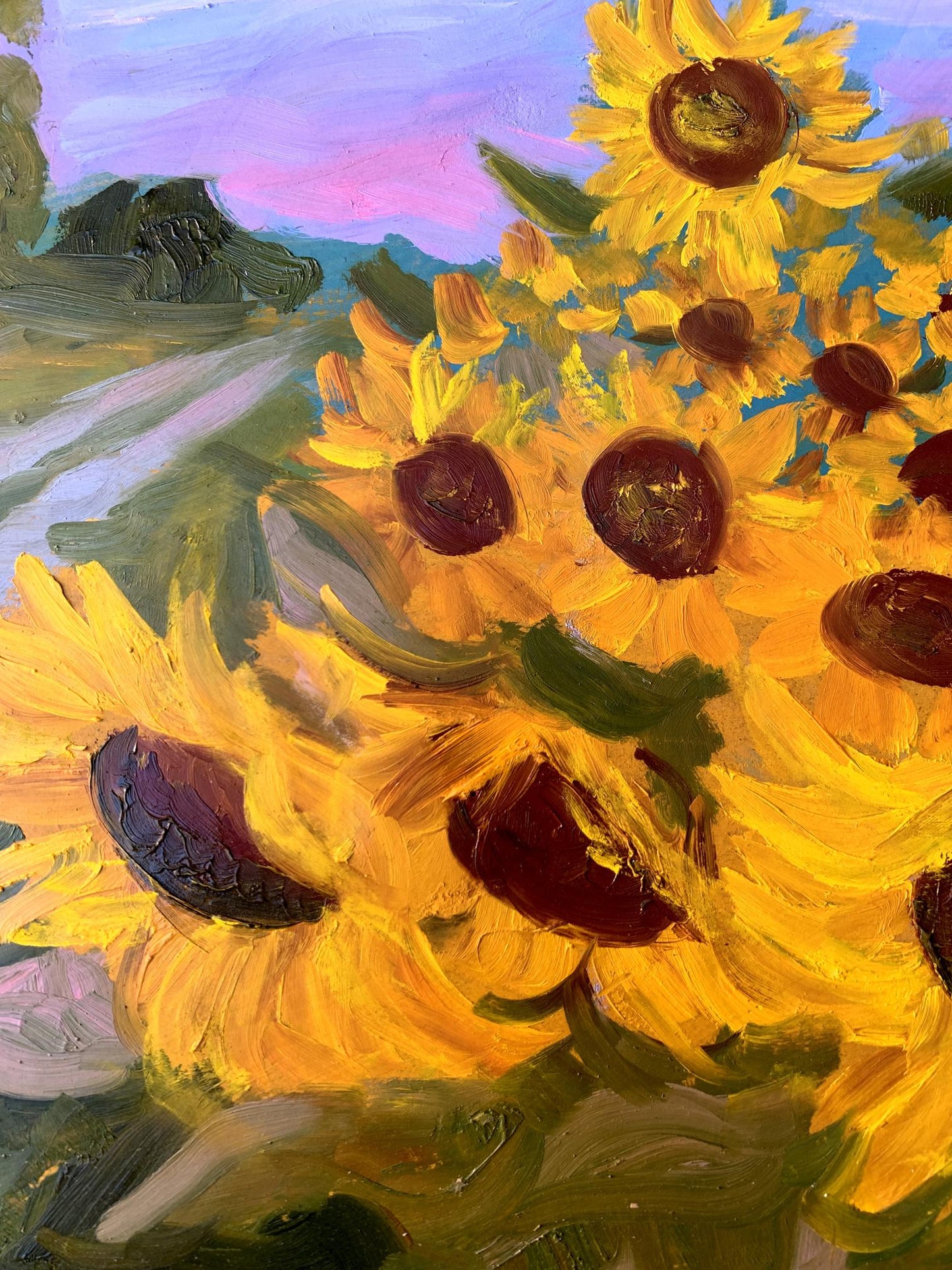 Oil painting Sunflowers along the road Valentina Simashchuk