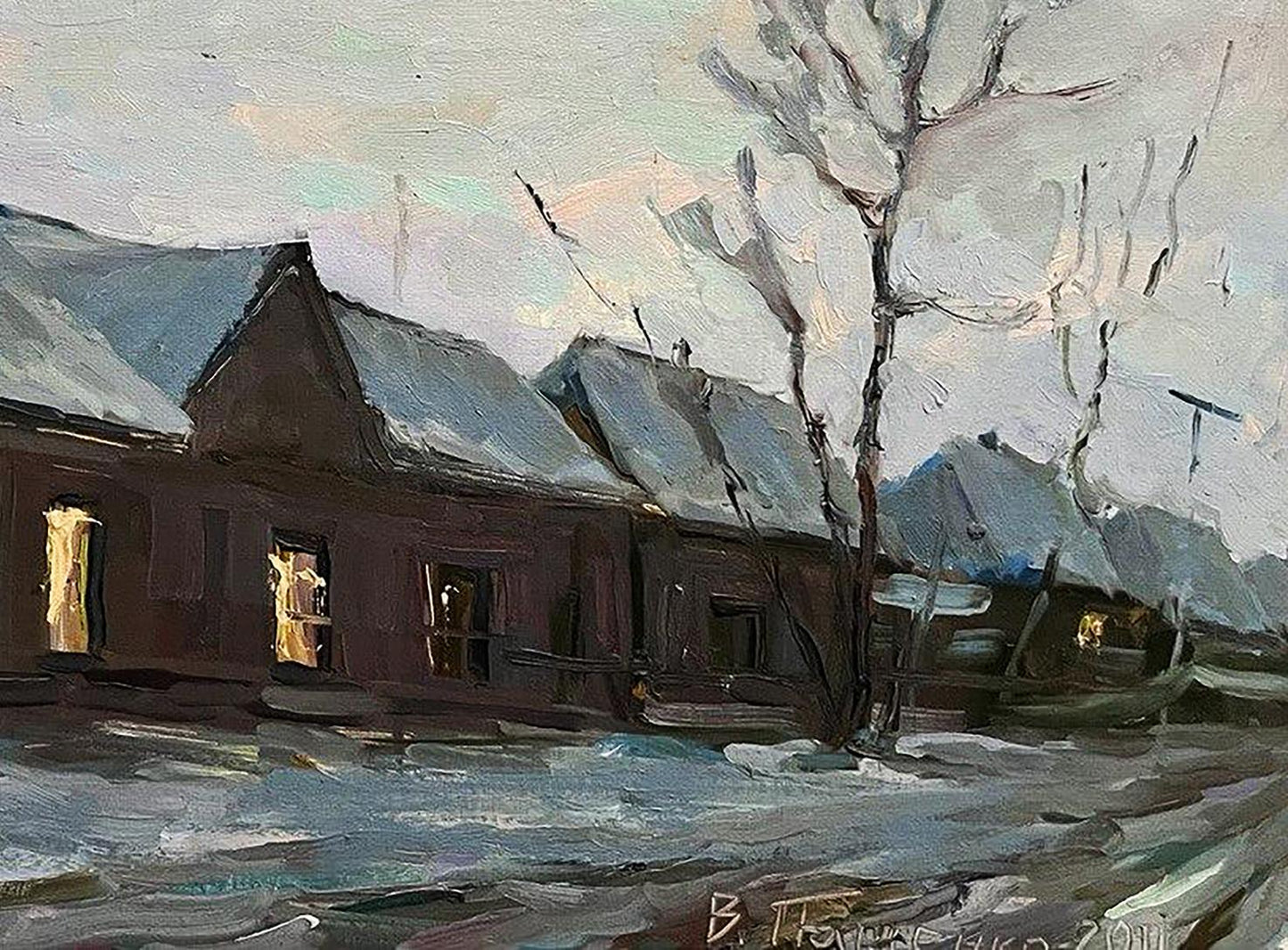 Oil painting Snowy street Volodymyr Pashchenko