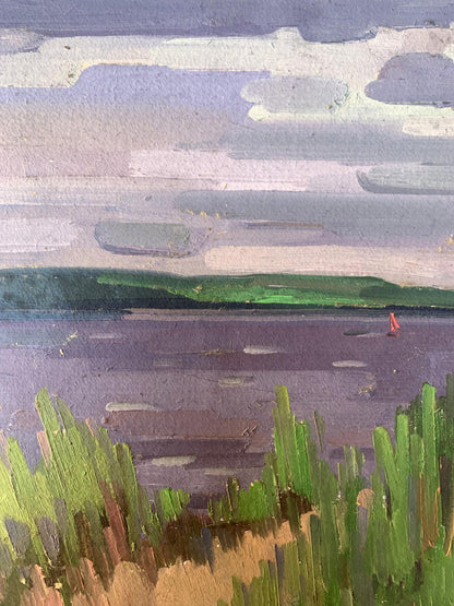 Oil painting Reeds on the river Peter Dobrev