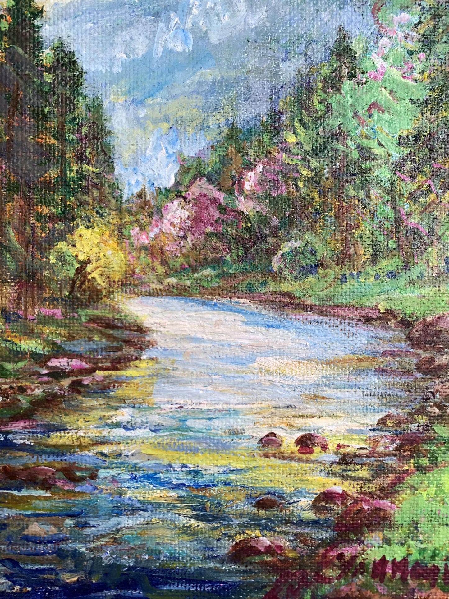 Oil painting Calm stream in the mountains Yu. Ulinets